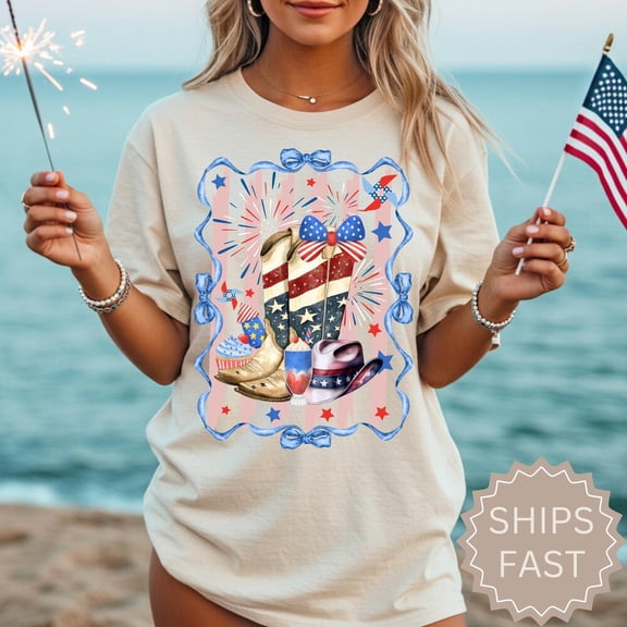 Hot Trending 4Th Of July Cowgirl Boots Tee Shirts, Love America Women Tops, Howdy Forth July Womens Shirts, Texas Usa Flag Gift For Her S-5Xl Birthday Gifts; For Men & Women