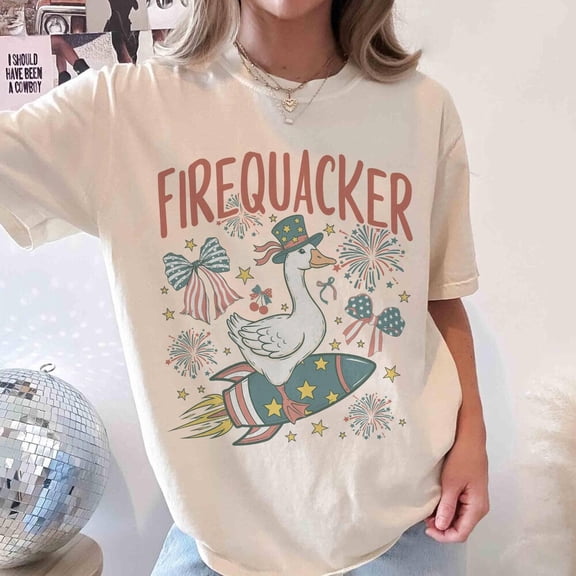 Hot Trending 4Th Of July Goose Shirt, Funny Fourth Of July Goose Tee, Firequacker Patriotic T-Shirt, Funny Summer Goose Tshirt, Patriotic Shirt S-5Xl Birthday Gifts; For Men & Women