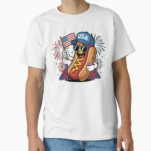 Hot Trending 4Th Of July Hotdog Funny Fourth Of July Usa Flag Patriotic Classic T-Shirt S-5Xl Birthday Gifts; For Men & Women