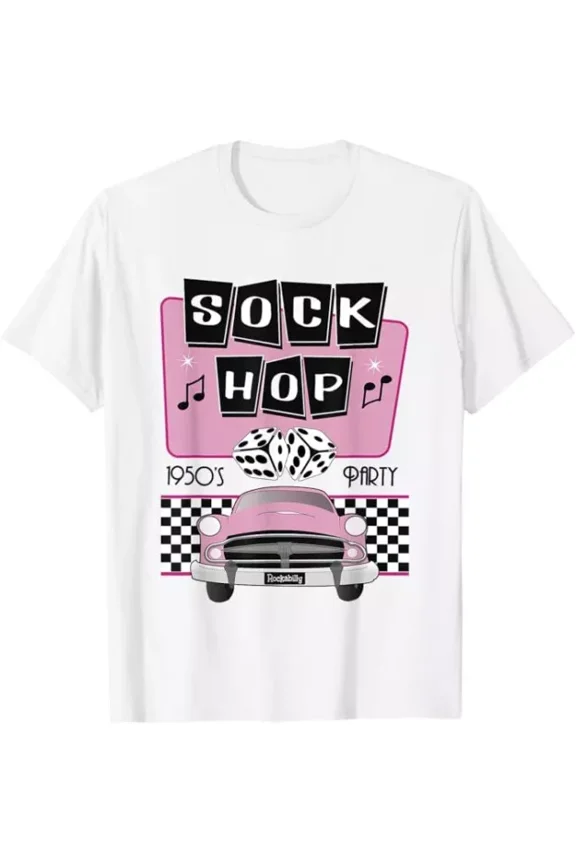 Hot Trending 50S Sock Hop Dance Retro 1950S Party Doo Wop Rockabilly Pink T-Shirt Birthday Gifts; For Men & Women