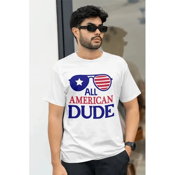 Hot Trending All American Dude T-Shirt 4Th Of July Shirt Usa Flag Sunglasses Tee S-5Xl Birthday Gifts; For Men & Women