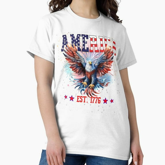 Hot Trending America Patriotic Flag With Eagle Classic T-Shirt, Gift For Patriotic, Independence Day Shirt, Red White Blue Shirt, S-5Xl Birthday Gifts; For Men & Women