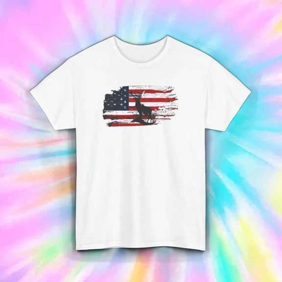 Hot Trending American Flag Deer Silhouette T-Shirt Hunt Gift Design Preview Only