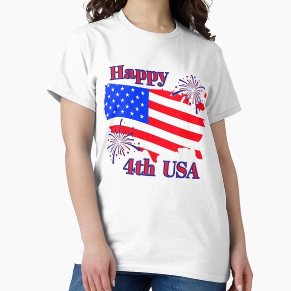 Hot Trending American Flag Happy 4Th Classic T-Shirt, Gift For Patriotic, Independence Day Shirt, Red White Blue Shirt, S-5Xl Birthday Gifts; For Men & Women
