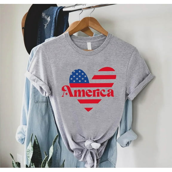 Hot Trending American Flag Heart Tee For Women, Stars And Stripes, 4Th Of July Gift Tee, Usa Flag T-Shirt, Freedom T-Shirt, Independence Day, Flag Heart Tee Design Preview Only