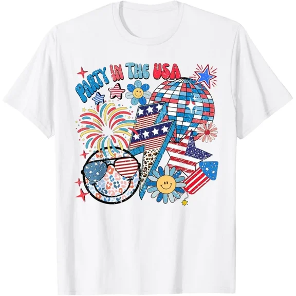 Hot Trending American Flag Party In Usa 4Th July Patriotic Teen Girl T-Shirt S-5Xl Birthday Gifts; For Men & Women