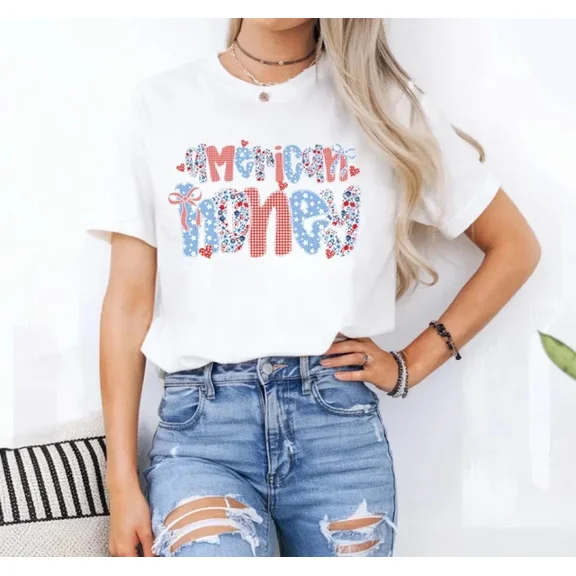 Hot Trending American Honey 4Th Of July T-Shirt Cute Patriotic Graphic Tee S-5Xl Birthday Gifts; For Men & Women