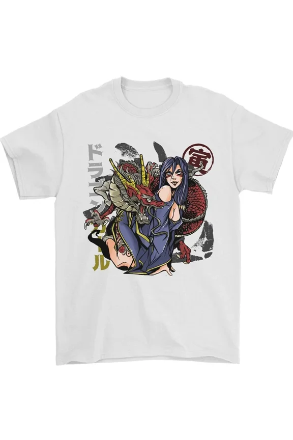 Hot Trending Anime Girl With a Dragon T-Shirt Design Preview Only