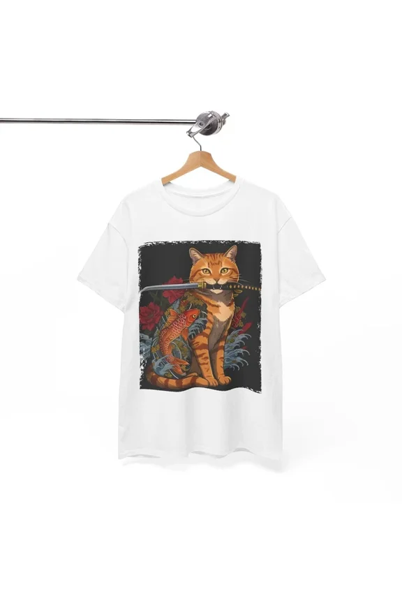 Hot Trending Anime Samurai Cat T-Shirt | Manga Warrior Japan Tee | Feudal Katana Shirt Design Preview Only