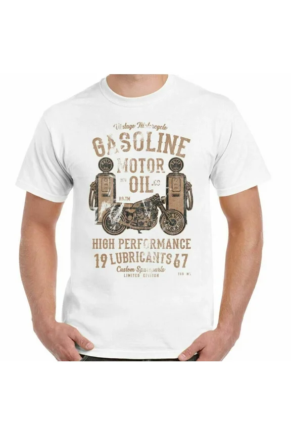 Hot Trending BIKER T-SHIRT Gasoline Motor Oil Motorcycle Motorbike Chopper Cafe Racer Bike Design Preview Only
