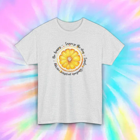 Hot Trending Be Happy Squeeze The Day Smile Positive Quote Citrus Fruit Graphic T-Shirt Design Preview Only