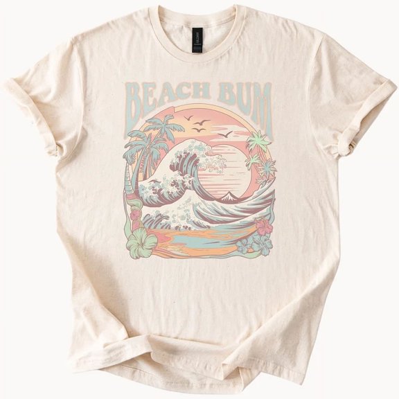 Hot Trending Beach Bum Tee Retro Wave Palm Tree Summer Vibes Graphic TShirt Design Preview Only