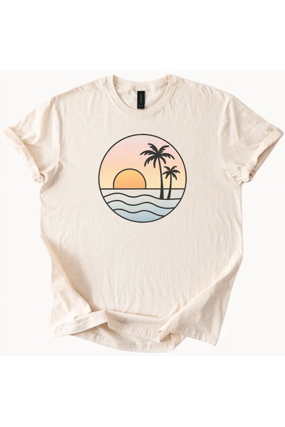 Hot Trending Beach Sunset Palm Tree Graphic Tee Summer Shirt Design Preview Only