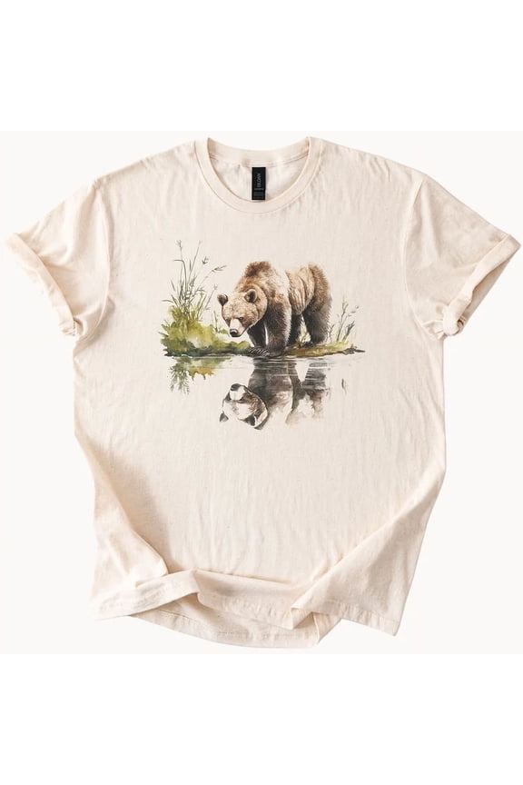 Hot Trending Bear Cubs Reflection T Shirt Nature Graphic Tee Wildlife Art Top Design Preview Only