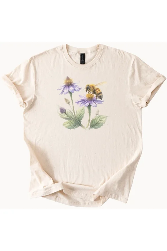 Hot Trending Bee and Aster Flower T-Shirt Honeybee Graphic Tee Nature Gift Design Preview Only