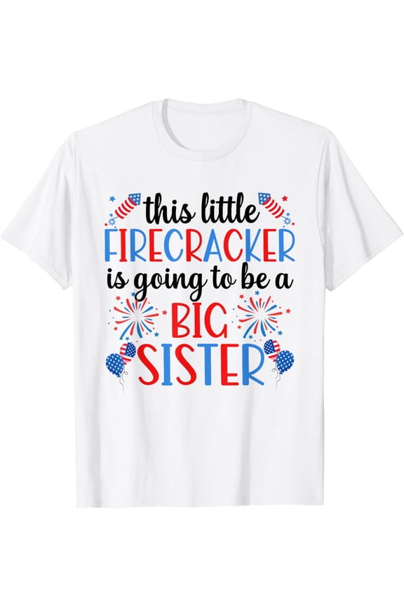 Hot Trending Big Sister 4Th Of July Pregnancy Announcement Gender Reveal T-Shirt Design Preview Only