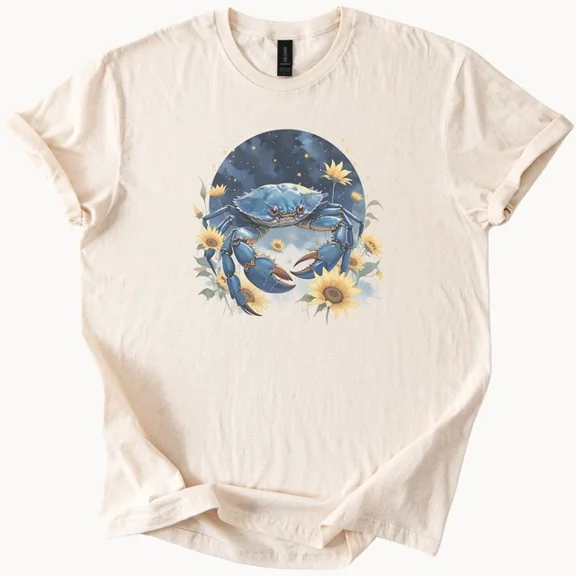 Hot Trending Blue Crab Sunflowers Starry Night Mens VNeck Tee Beach Ocean Lover Gift Design Preview Only