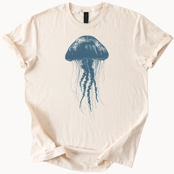 Hot Trending Blue Jellyfish Graphic T-Shirt Ocean Sea Nature Tee Design Preview Only
