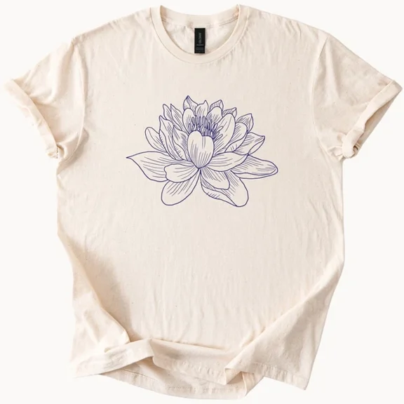 Hot Trending Blue Lotus Flower Graphic T-Shirt Nature Blossom Tee Design Preview Only