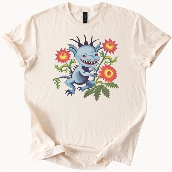 Hot Trending Blue Monster Flowers Tee Cute Creature Graphic TShirt Art Top Design Preview Only
