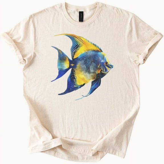 Hot Trending Blue Yellow Angelfish Graphic T Shirt Ocean Sea Life Tee Design Preview Only