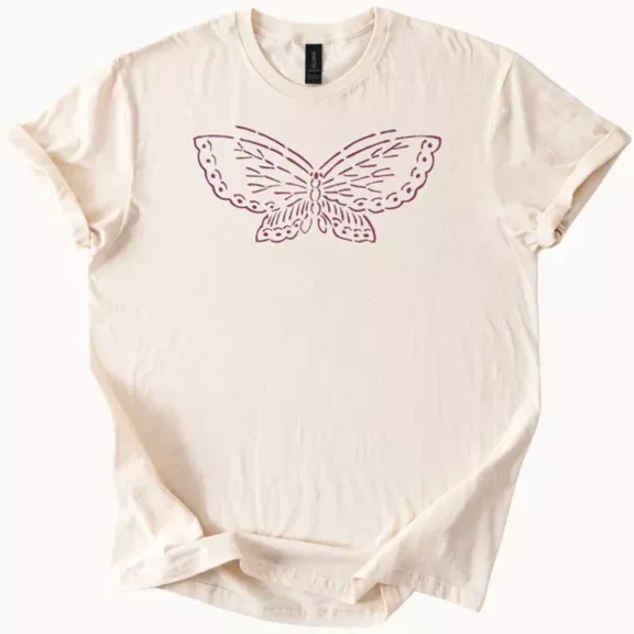 Hot Trending Boho Butterfly Shirt Line Art Graphic Tee Gildan Softstyle Natural Shirt Design Preview Only