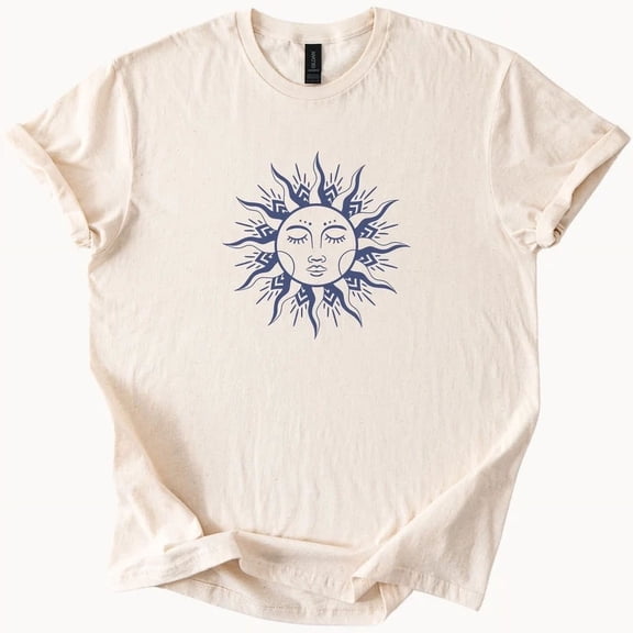 Hot Trending Boho Sun Face Tee Celestial Graphic TShirt Spiritual Shirt Design Preview Only