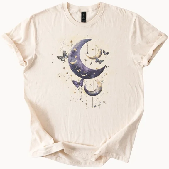 Hot Trending Boho celestial moon and butterfly graphic shirt with cosmic star design Design Preview Only