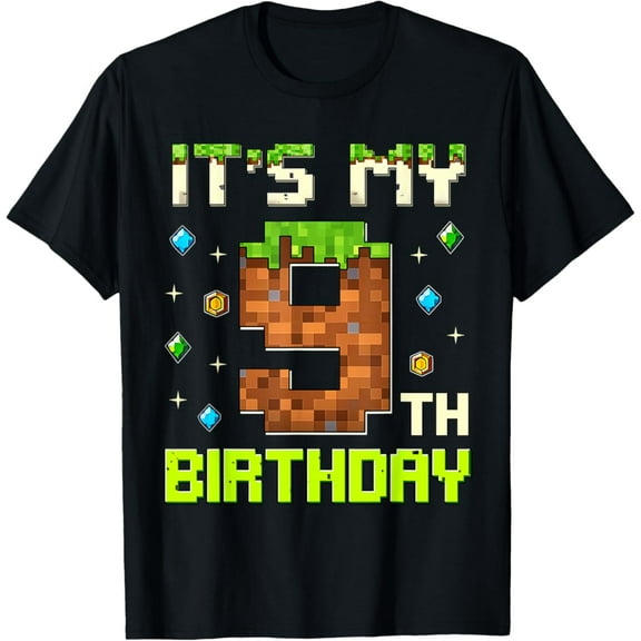 Hot Trending Boys Kids It's My 9th Birthday Game Pixel 9 Years Old T-Shirt Vintage Tee -Birthday Gifts