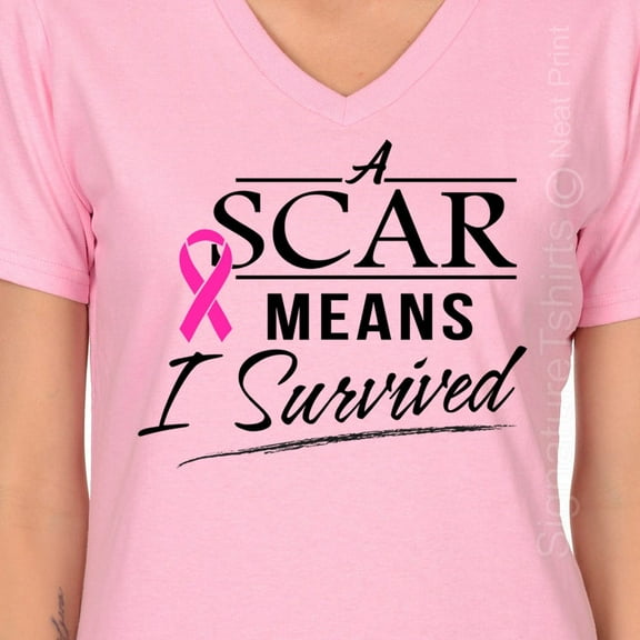 Hot Trending Breast Cancer Awareness Shirt, A Scar Means I Survived Tee, October Pink Ribbon Shirt, Support Breast Cancer Survivor, Womens V neck T Shirt Design Preview Only