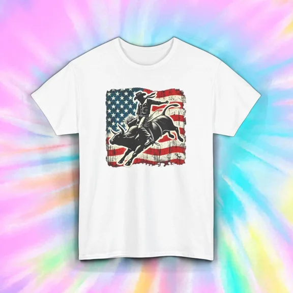 Hot Trending Bull Rider T-Shirt Cowboy American Flag Rodeo Western Design Preview Only