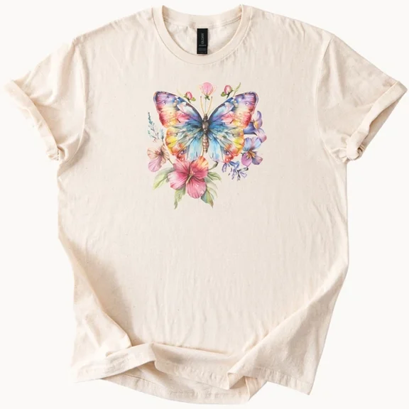 Hot Trending Butterfly Floral Graphic T Shirt Nature Colorful Womens Top Design Preview Only