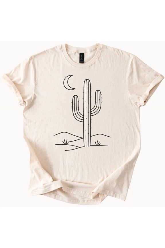 Hot Trending Cactus Moon Tee Desert Graphic Shirt Boho Western Style Design Preview Only