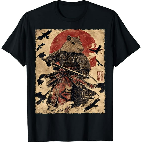 Hot Trending Capybara Samurai Graphic Japanese Warrior Anime T-Shirt Vintage Tee -Birthday Gifts