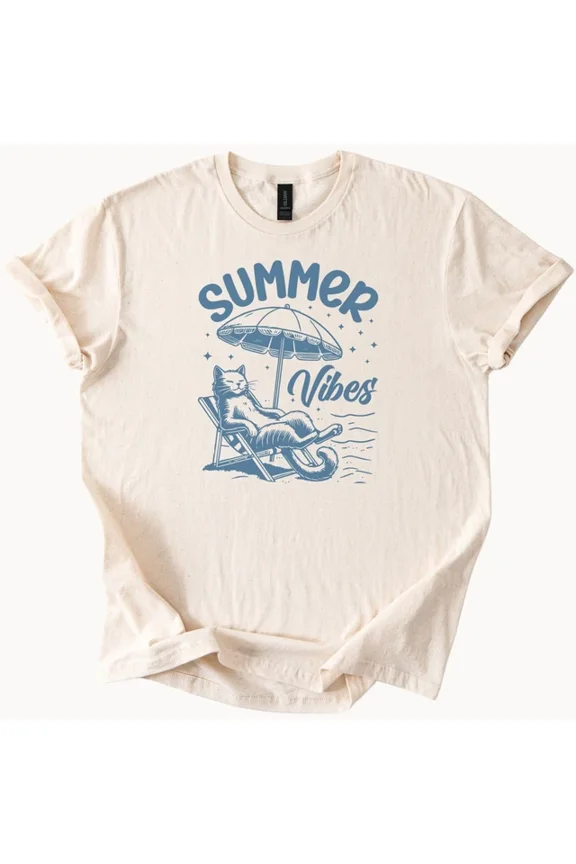 Hot Trending Cat Beach Shirt Summer Vibes Kitten Relax Tee Design Preview Only