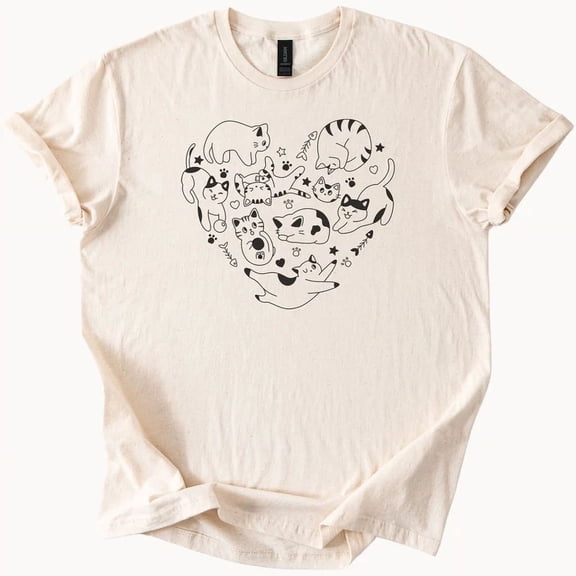 Hot Trending Cat Heart T Shirt Cute Kitten Tee Feline Lover Graphic Top Design Preview Only
