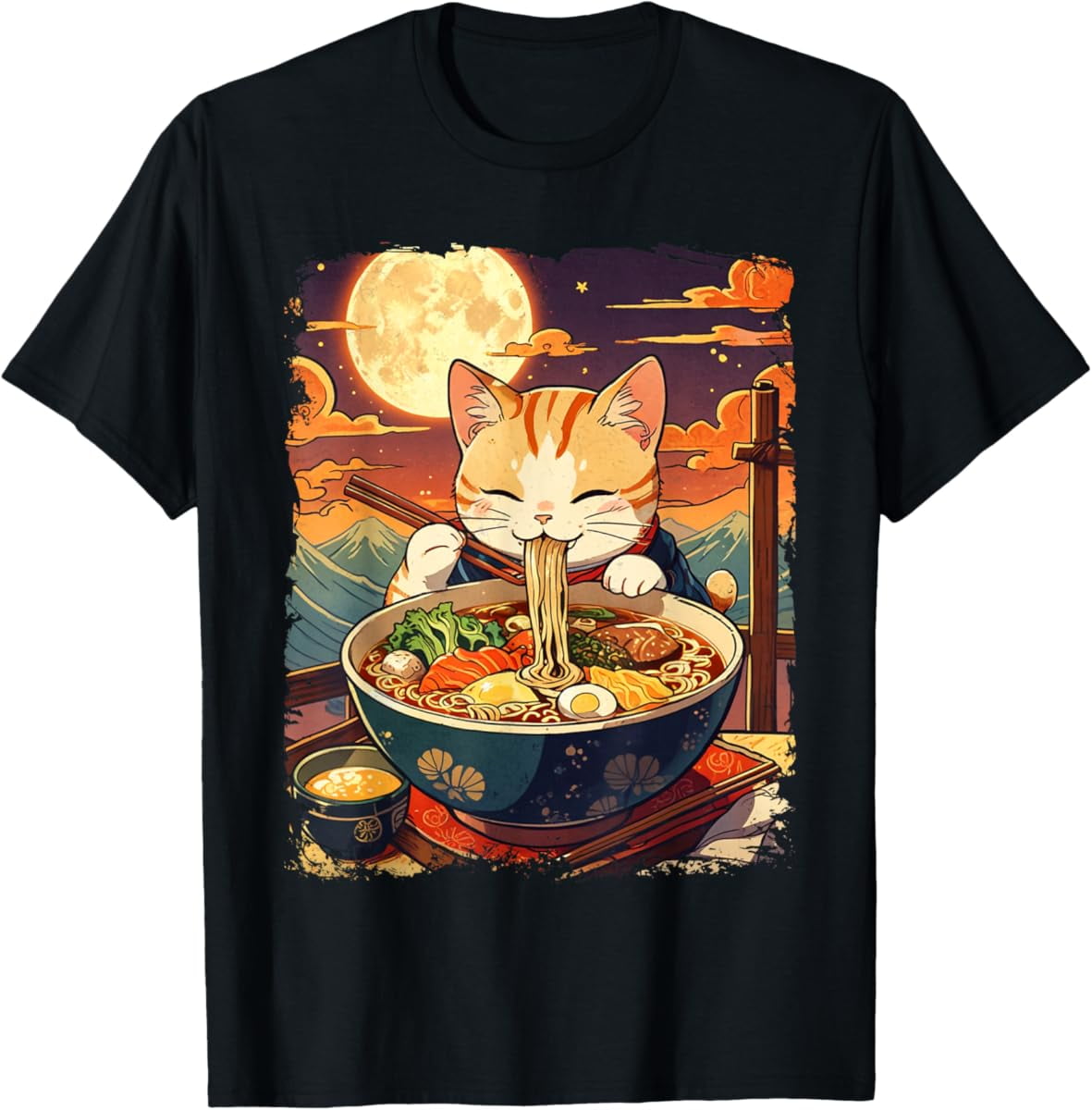 Hot Trending Cat Ramen Japanese Funny Graphic Kawaii Cat Anime Ukiyo-e ...