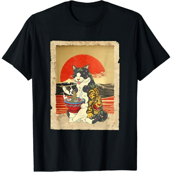 Hot Trending Cat Ramen Japanese Graphic Tees Kawaii Cat Anime Gifts Teens T-Shirt Vintage Tee -Birthday Gifts