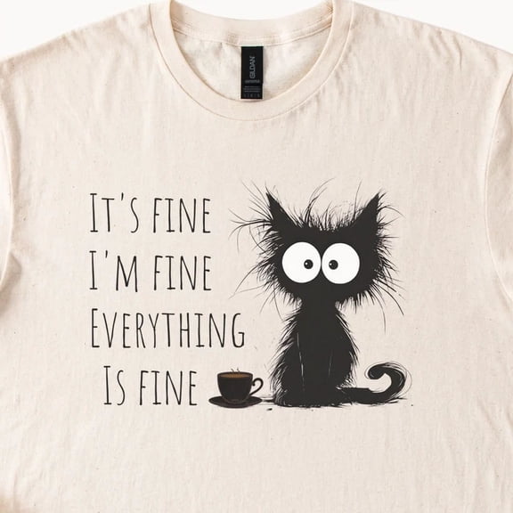 Hot Trending Cat Shirt Unisex Funny Everything is Fine Graphic T Shirt Beige Design Preview Only