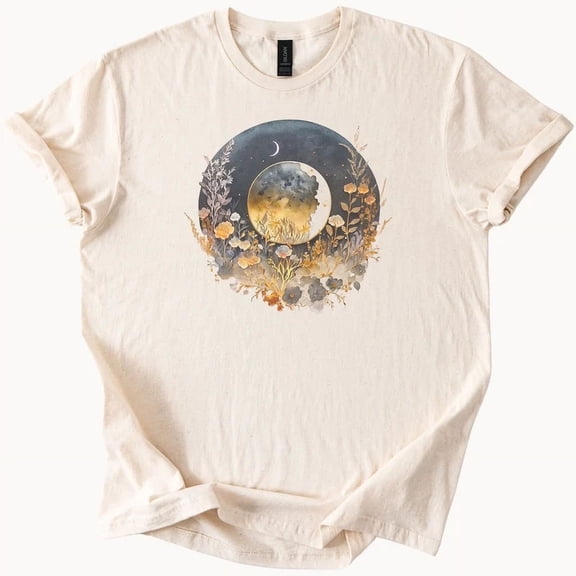 Hot Trending Celestial Moon Tee Wildflower Shirt Nature Graphic Tee Design Preview Only