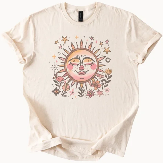 Hot Trending Celestial Sun Flowers Tee Boho Graphic T Shirt Design Preview Only