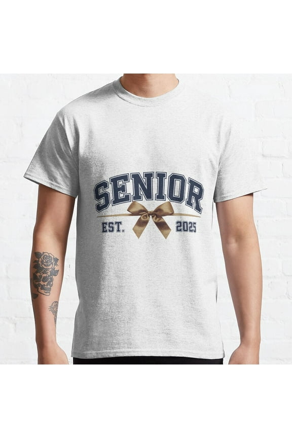 Hot Trending Class of 2025 Senior Est. Graphic with Gold Bow - Graduation Gift Idea Classic T-Shirt Vintage Birthday Gifts