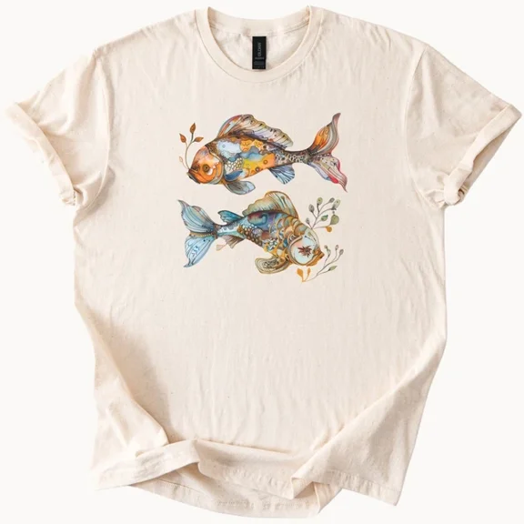 Hot Trending Colorful Artistic Koi Fish Graphic Tee Watercolor Style Unisex Soft Cotton Shirt Design Preview Only