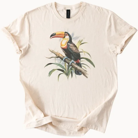 Hot Trending Colorful Toucan Tropical Bird Graphic on Branch Nature Art T Shirt Design Preview Only