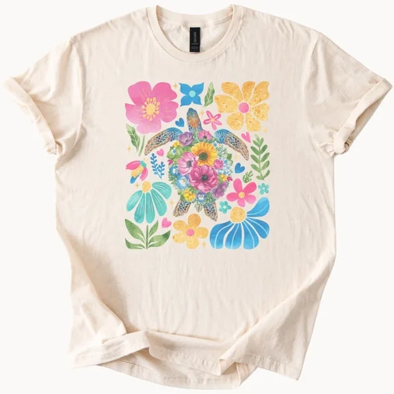 Hot Trending Colorful floral sea turtle shirt with tropical flowers and beachy vibes Design Preview Only