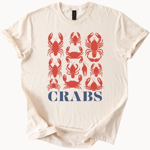 Hot Trending Crabs Graphic T Shirt Coastal Sea Life Art Beach Nautical Summer Shirt Design Preview Only