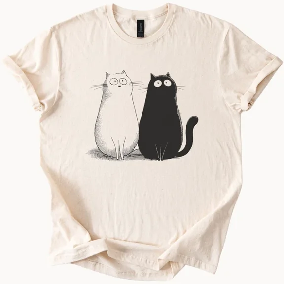 Hot Trending Cute Black and White Cat Tee Kawaii Kitten Shirt Gift Design Preview Only