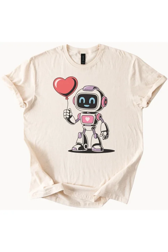 Hot Trending Cute Robot Heart Balloon Tee Valentine Love Shirt Design Preview Only