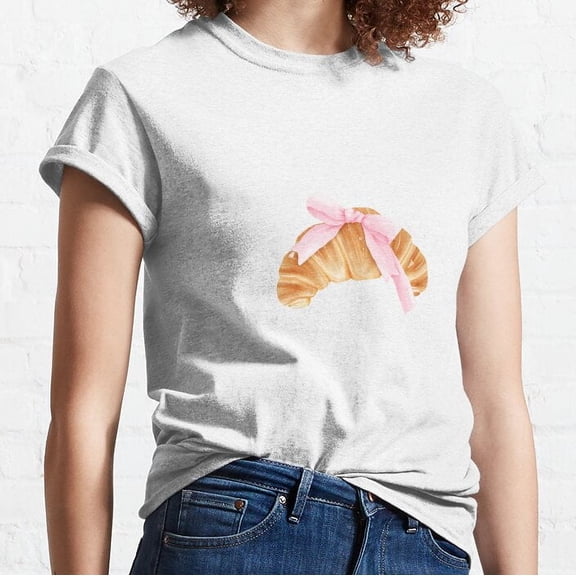 Hot Trending Cute French Croissant with Pink Bow Classic T-Shirt Vintage Birthday Gifts