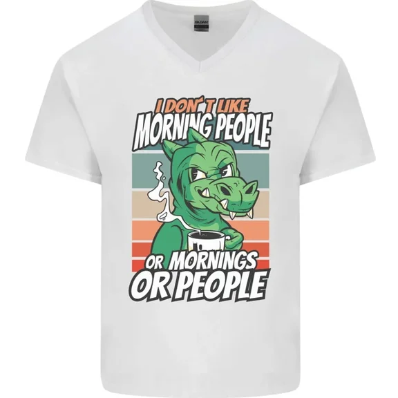 Hot Trending Dinosaur I Dont Like Morning People Funny Mens V-Neck T-Shirt Design Preview Only